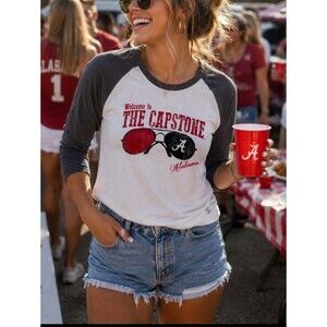 Alabama Capstone Alumni Raglan Sleeve T-shirt L/S L Grey White Red Collegiate